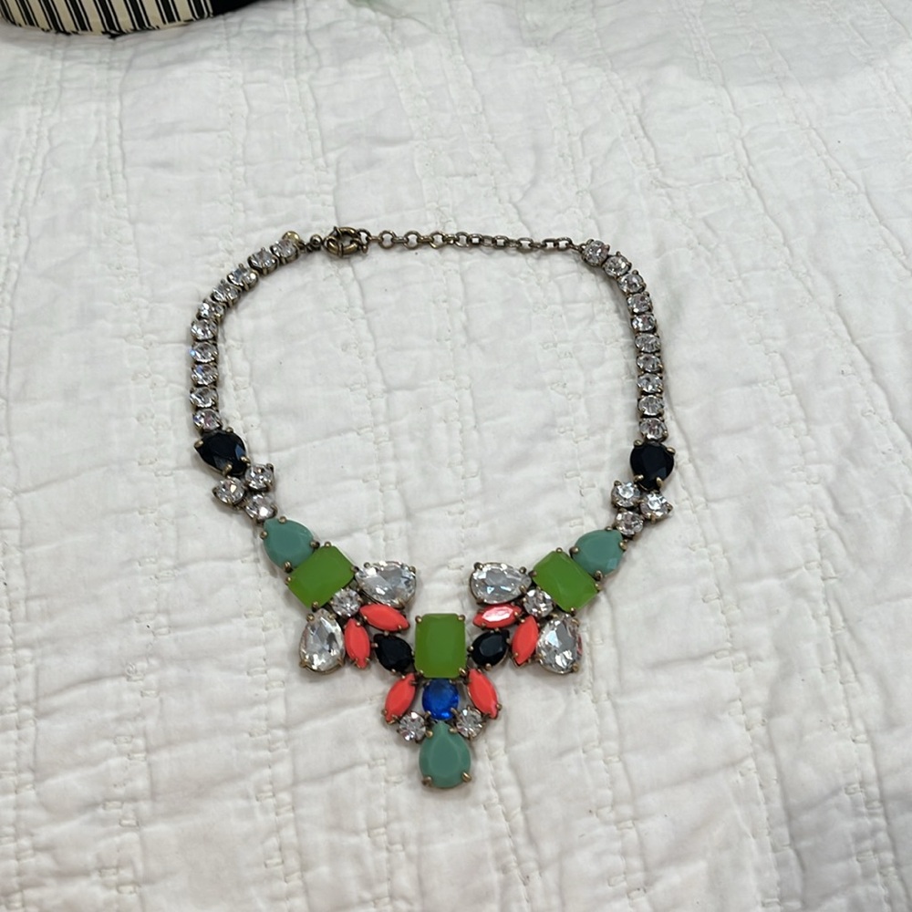 J Crew 90s Y2K Goldtone‎ Colorful Crystal Collage Necklace